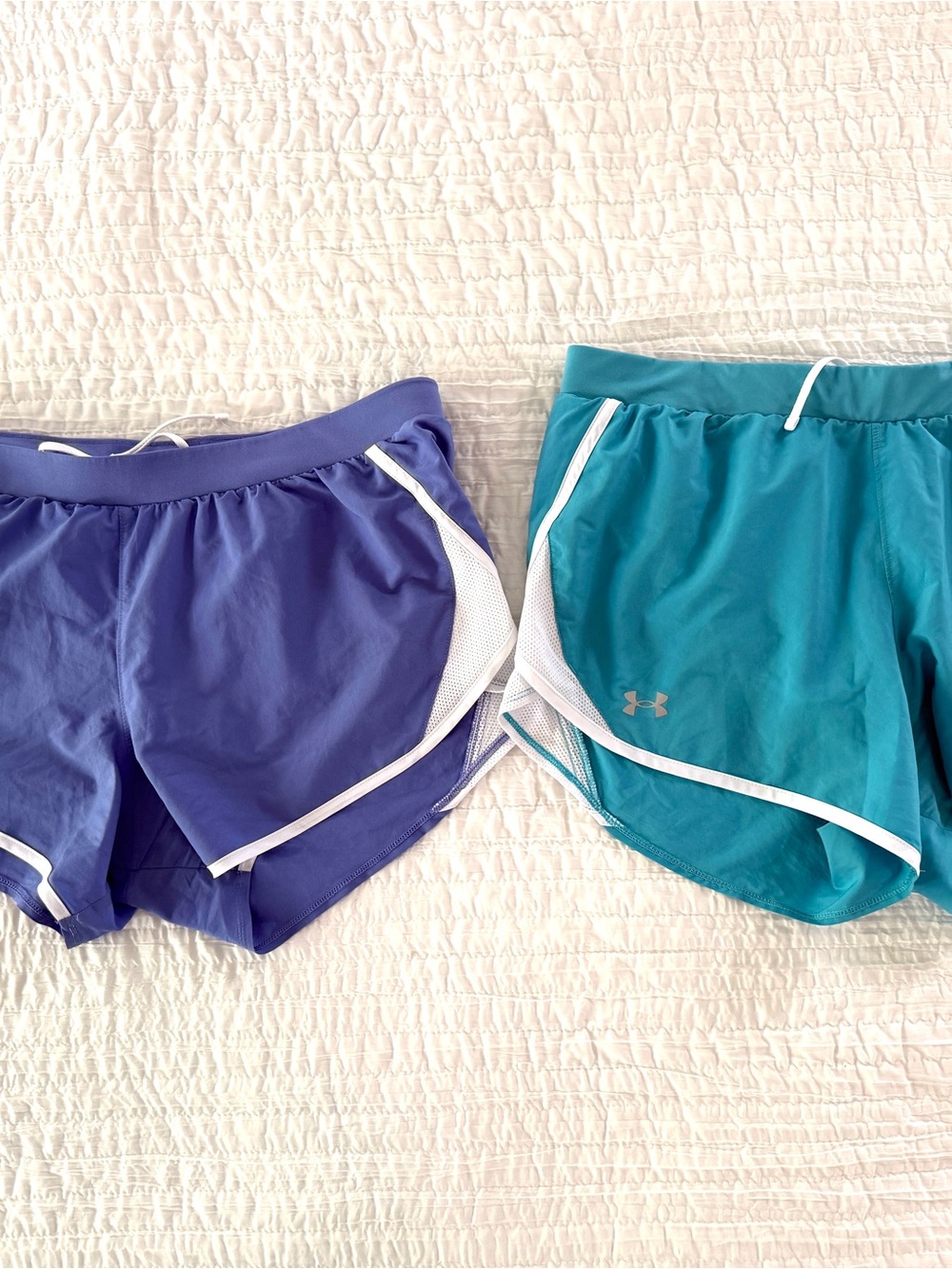 Under Armour Teal & Purple Women's Running Shorts Pair Bundle ( Size L)